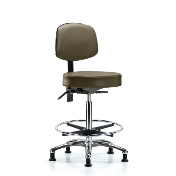 Vinyl Stool, Back, Chrome, High Bench, Foot Ring, Glides, Royal