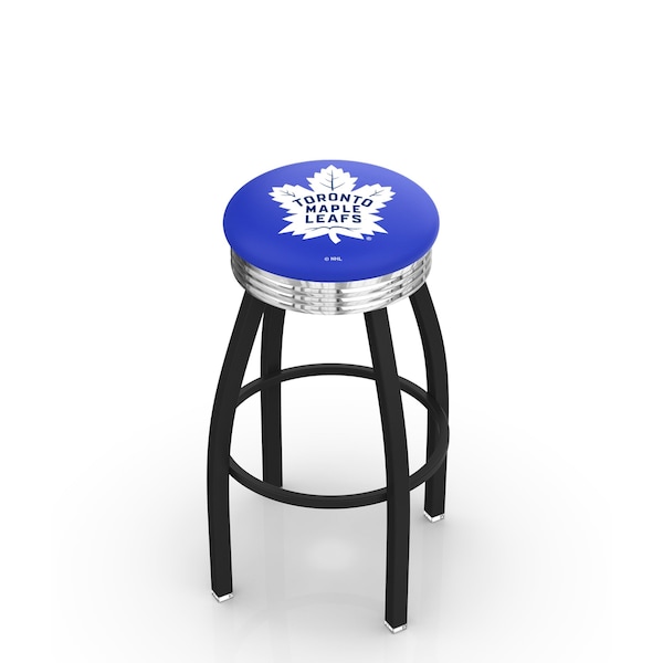 25" Blk Wrinkle Toronto Maple Leafs Swivel Bar Stool, Chrome Ring