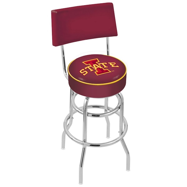 25" Chrome 2-Ring Iowa State Swivel Bar Stool, Back