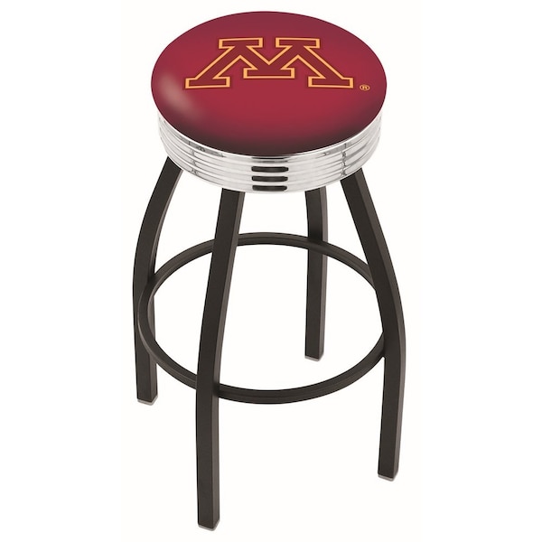 25" Blk Wrinkle Minnesota Swivel Bar Stool, Chrome Ring