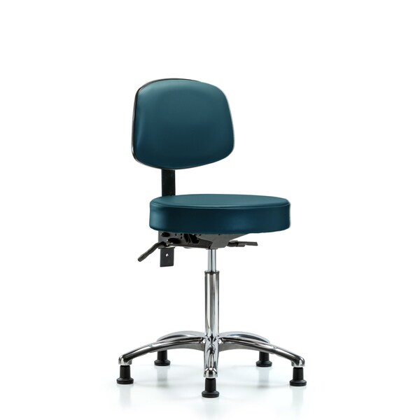 Vinyl Stool, Back Chrome, Med Bench, Glides, Royal
