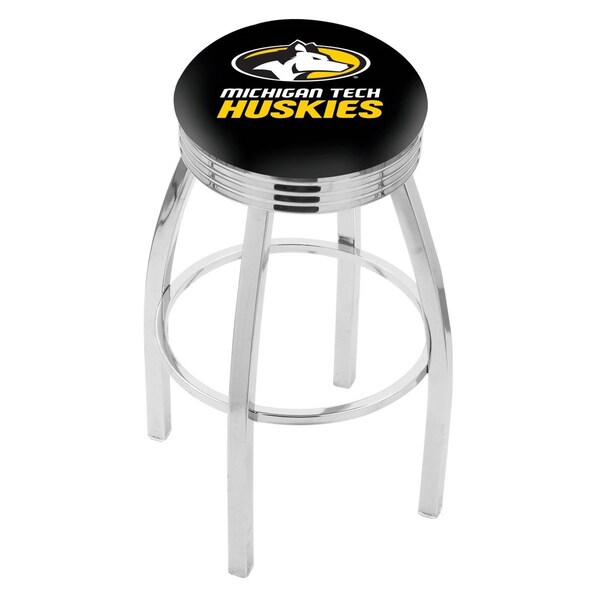 25" Chrome Michigan Tech Swivel Bar Stool, Accent Ring