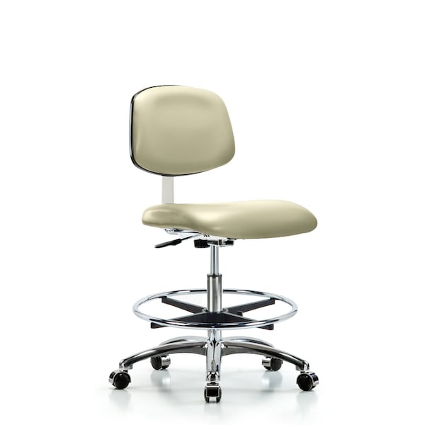Clean Room Chair Med Ben Chair, Vin, Chrm, CF, Cast, Wht, CL10, 22" to 29" Height, Vinyl, Adobe White