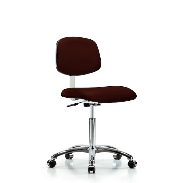 Med Bench Chair, Vin, Chrm, Cast, Burg, CL10, Vinyl, Chrome, Polyurethane Foam, Burgundy, Rolling