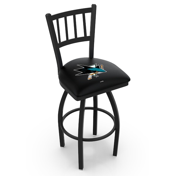 25" Blk Wrinkle San Jose Sharks Swivel Bar Stool, Jailhouse Back