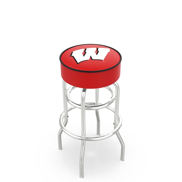 25" Wisconsin "W" Cushion Seat, 2-Ring Chrome Swivel Bar Stool