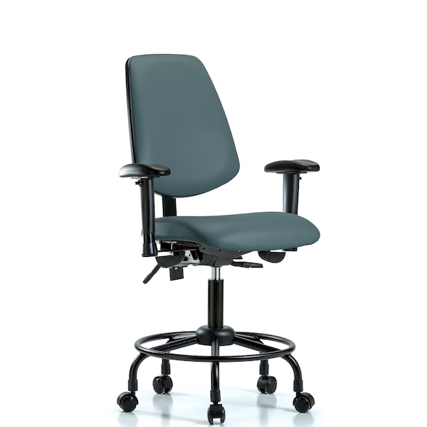 Desk Chair Adjustable Arms, 21" to 26" Height, Vinyl, Colonial Blue