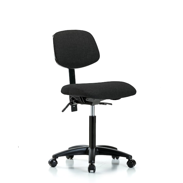 Chair, Fabric, Med Bench, Tilt Casters, Blk, No Arms, 22" to 29" Height, Black