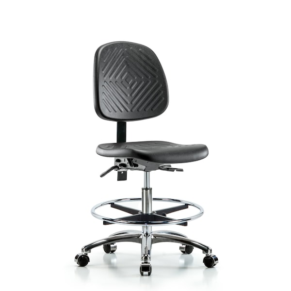 Bench Chair, Poly, Med, Bk, CF Cast, No Arms, 19-1/2" to 27-1/2" Height, Black; Blue