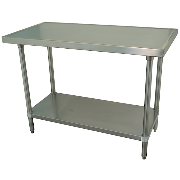 Work Table 96 in.W x 48 in.D 14 gauge 304 stainless steel top with countertop non drip edge
