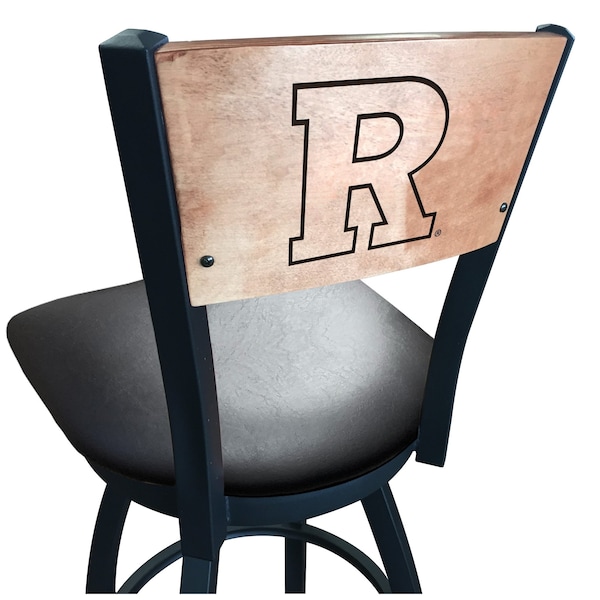 25" Blk Wrinkle Rutgers Swivel Bar Stool, Laser Engraved Back