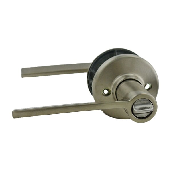 Ladera Lever, Round Rose Entry Door Lock SmartKey, and 6AL Latch, RCS Strike Satin Nickel Finish
