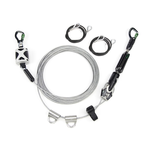 MSA Temporary Cable Horizontal Lifeline for 2 Workers, 60' with bypass shuttles and anchorage straps