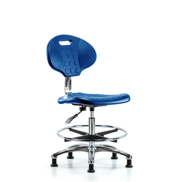 Erie Poly Clean Room Chair, Med Bench, Foot Ring, Glides, Blue