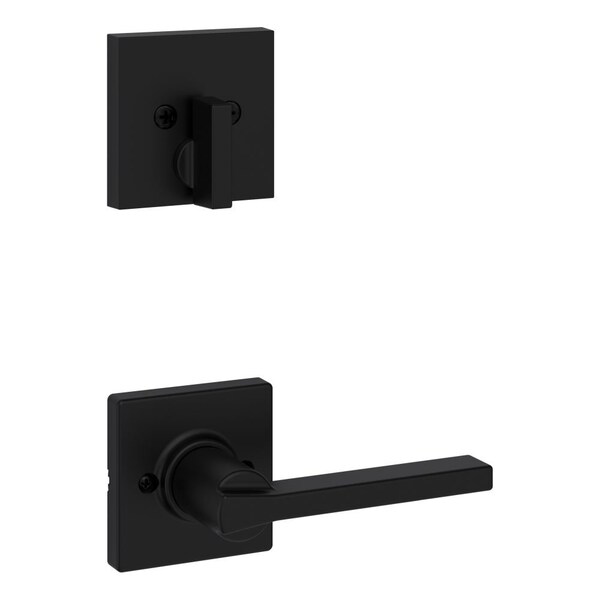 Single Cylinder Interior Casey Lever Trim with Square Rose Matte Black Finish