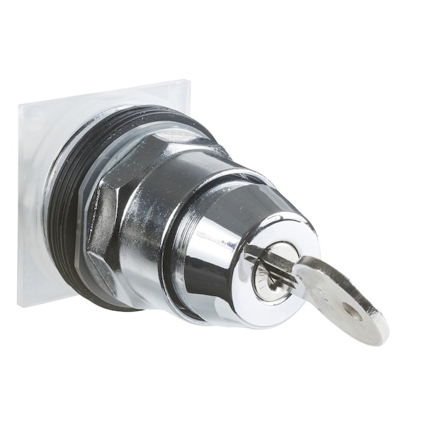 Selector switch, Harmony 9001K, metal, key switch, key active left, 30mm, key E10, 2 positions, Cam E, stay put, 1 CO