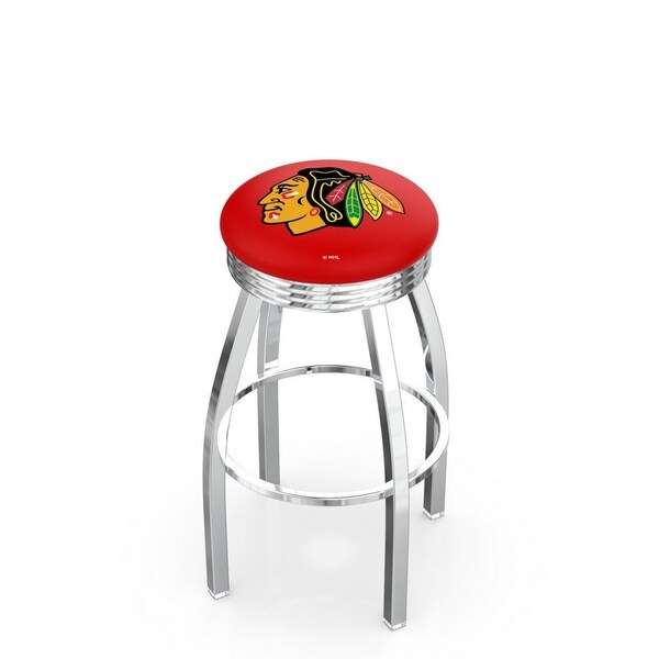 25" Chrome Chicago Blackhawks Swivel Bar Stool, Accent Ring