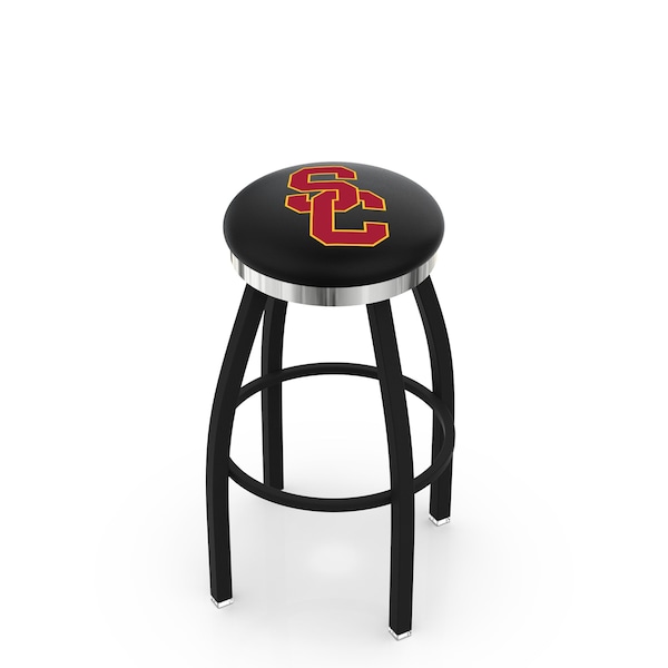 25" Blk Wrinkle USC Trojans Swivel Bar Stool, Chrome Ring