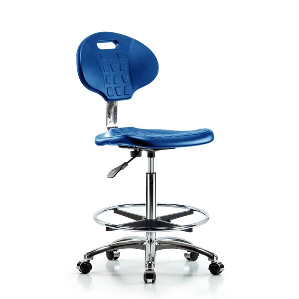 Erie Poly Clean Room Chair, High Bench, Foot Ring, Casters, Blue