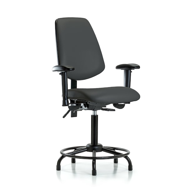 Medium Bench Chair Adjustable Arms, 22" to 29" Height, Vinyl, Charcoal