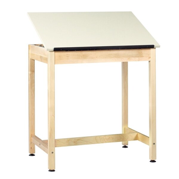 Rectangle Drafting Table, Adjstable Surface, 36" W, 38" L, 36" H, HPL Almond