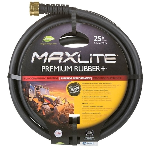25 ft L Water Hose, Rubber Tube, Black