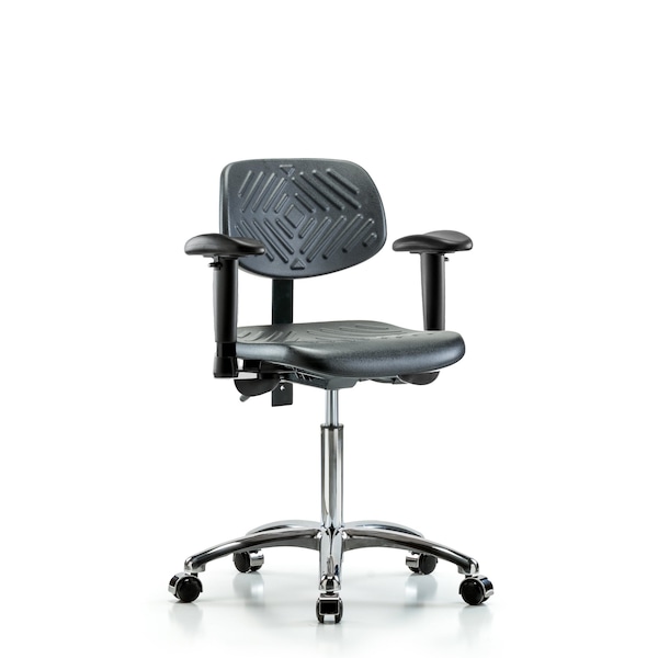 Chair, Poly, Med Bench, Chr, Tilt Arms Cast, 6-Way Adjustable, 19-1/2" to 27-1/2" Height, Black; Blue