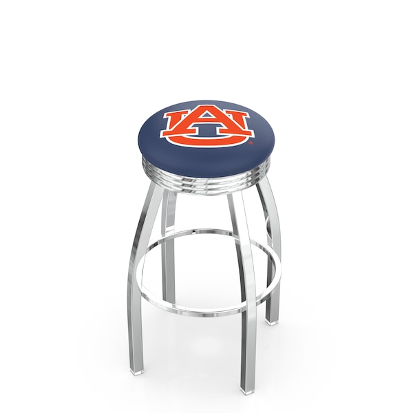 25" Chrome Auburn Swivel Bar Stool, Accent Ring