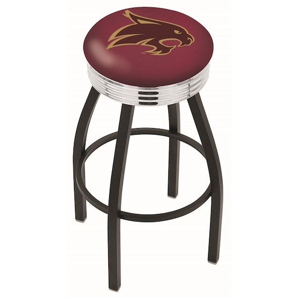 25" Blk Wrinkle Texas State Swivel Bar Stool, Chrome Ring