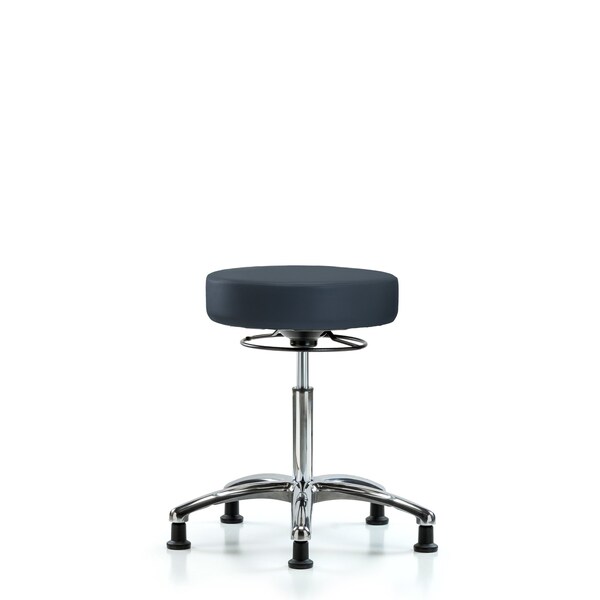 Bench Stool, Med, Chrom, Vinyl, Glides, Nav