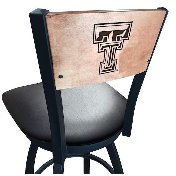25" Blk Wrinkle Texas Tech Swivel Bar Stool, Laser Engraved Back