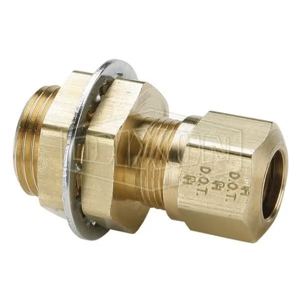 Air Brake Bulkhead Union, 1/2 x 3/8 in, Tube x Pipe Thread, Brass, Domestic
