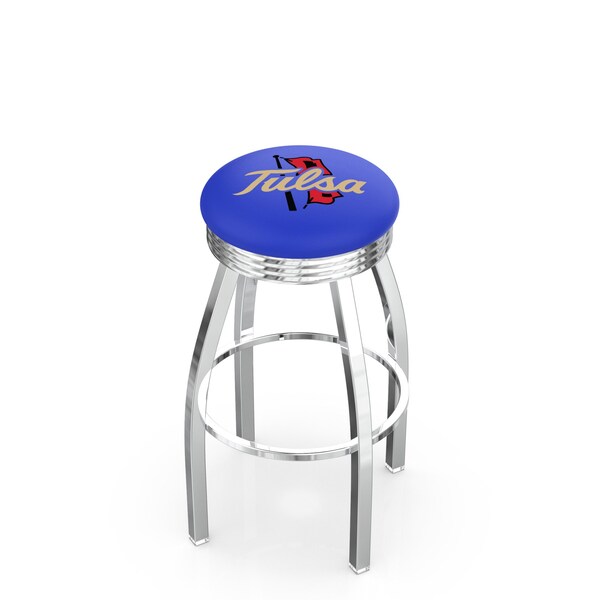25" Chrome Tulsa Swivel Bar Stool, Accent Ring