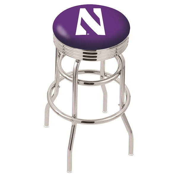 25" Chrome 2-Ring Northwestern Swivel Bar Stool, Accent Ring