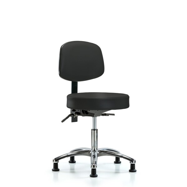 Desk Stool, Vinyl, Bk, Chrome, Glides, BLK