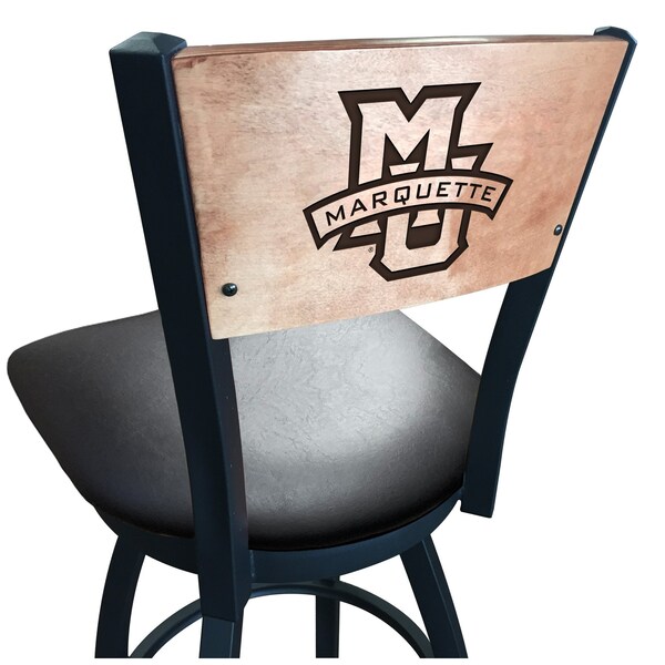 25" Blk Wrinkle Marquette Swivel Bar Stool, Laser Engraved Back