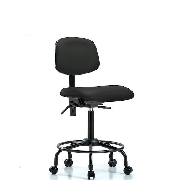 Bench Chair, Viniyl, RT Tilt, Casters, BLK, No Arms, 22" to 29" Height, Black