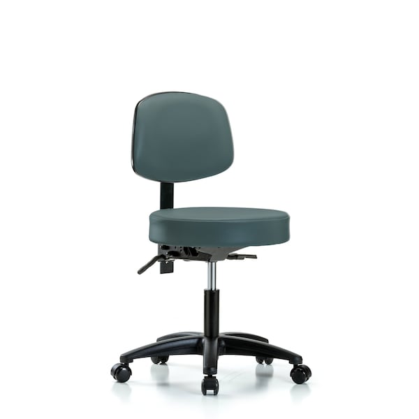 Desk Stool, Vinyl, Bk, Tilt Casters, Blu