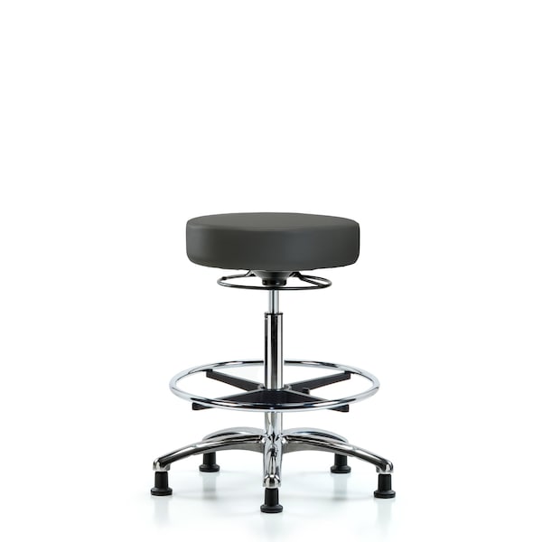 Bench Stool, Hi, Chrm, Vinyl, CF, Glid, Gry