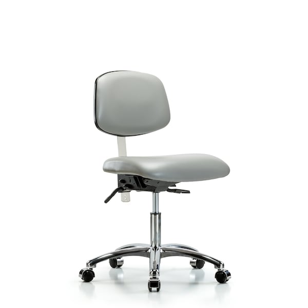 Clean Room Chair Desk Chair, Vinyl, Chrm, Casters, Dov, CL100, No Arms, 18" to 23" Height, Vinyl, Dove