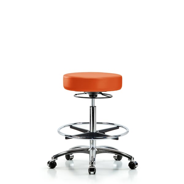 Bench Stool, Hi, Chrm, Vin, CF, Castrs, Orange