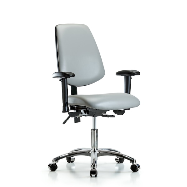 Desk Chair Desk Chair, Vinyl, Med, Bk, Cast, Dov, Adjustable Arms, 18" to 23" Height, Vinyl, Dove
