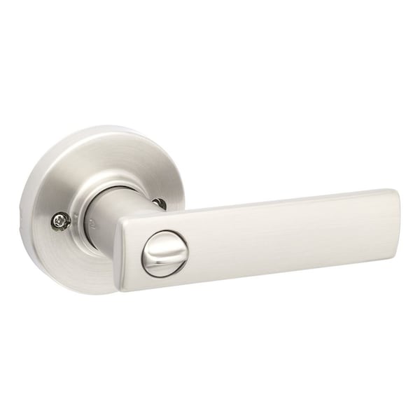 Breton Lever with Round Rose Privacy Door Lock with 6AL Latch and RCS Strike Satin Nickel Finish