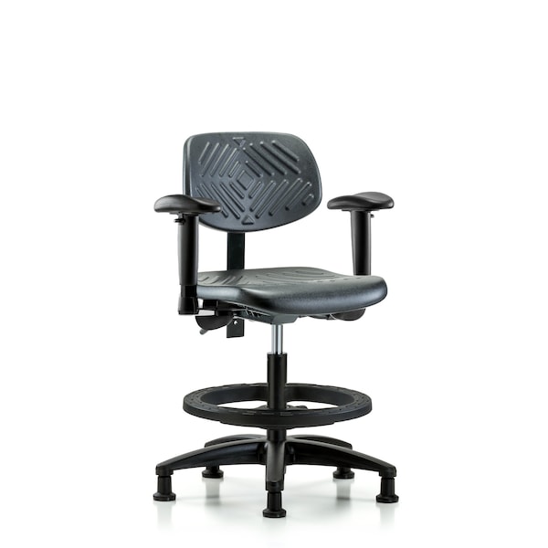 Chair, Poly, Med Bench, AA BF Glides, 6-Way Adjustable, 19-1/2" to 27-1/2" Height, Black; Blue
