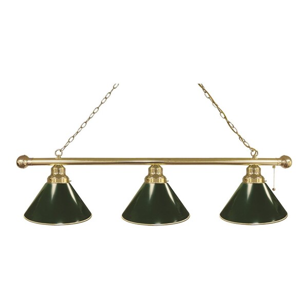 Green 3 Shade Billiard Light, Brass Fixture