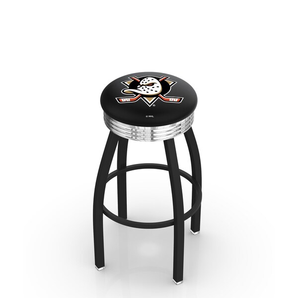 25" Blk Wrinkle Anaheim Ducks Swivel Bar Stool, Chrome Ring