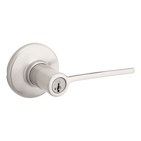 Ladera Lever , Round Rose Entry Door Lock , New Chassis and 6AL Latch, RCS Strike Satin Nickel Finish
