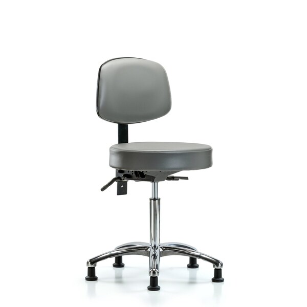 Vinyl Stool, Back, Chrome, Med Bench, Tilt, Glides, Sterling