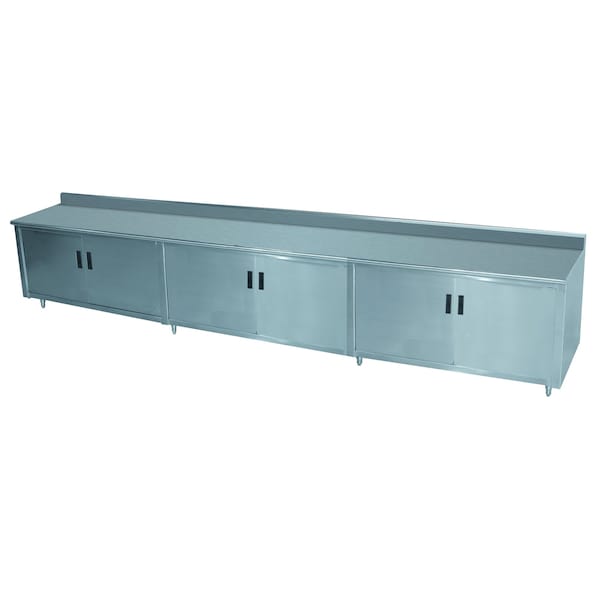 Work Table 144 in.W x 36 in.D cabinet base with mid-shelf & hinged doors