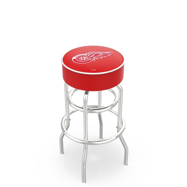 25" Detroit Red Wings Cushion Seat, 2-Ring Chrome Swivel Bar Stool